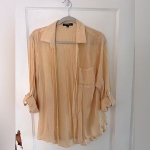 Yellow and white striped button down shirt